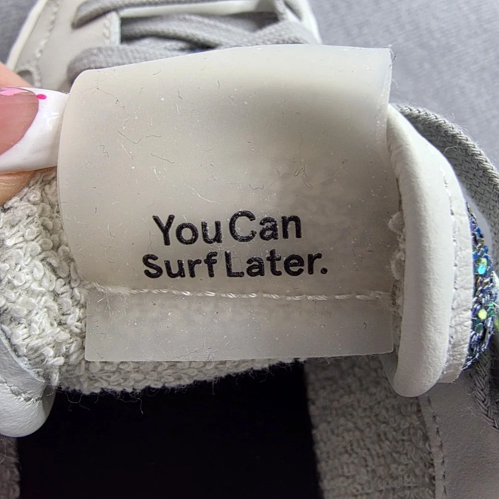 P448 Thea Sneakers Women's 38 White‎ Leather Purple Glitter Multi 7.5 NIB $298